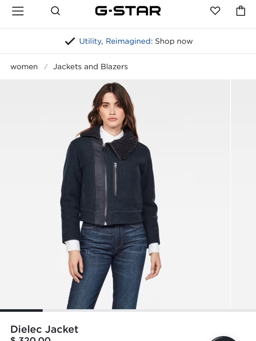 G-Star Navy Sherpa Collar Wool-Blend Bomber Jacket